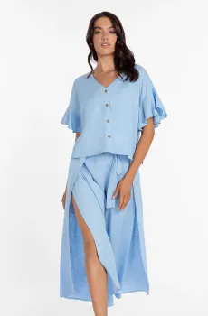 Женские голубые льняные брюки Голубой S MARC&ANDRE BR24-02-PA