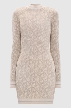 Бежевое платье мини с люрексом