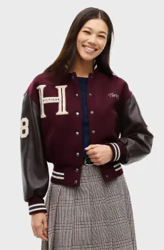 Женский бордовый шерстяной бомбер WOOL LEATHER VARSITY JACKET Бордовый XS Tommy Hilfiger WW0WW51520