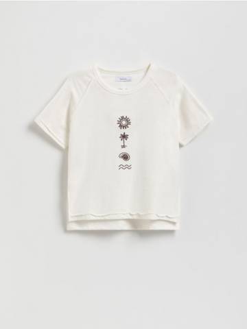 Reserved - Бавовняна футболка з вишивкою - кремовий - 936EK-01X