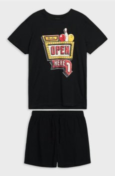 Бавовняна двочастинна піжама з принтом - чорний