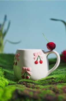 Кружка з мотивом вишень - жовтий