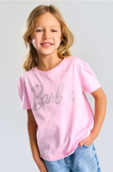 Бавовняна футболка з декоративними стразами Barbie - пастельний рожевий