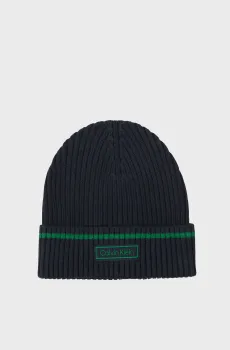 Мужская темно-синяя шапка PATCH RIB COTTON TIPPING BEANIE Синий ONESIZE Calvin Klein LV04D8054G