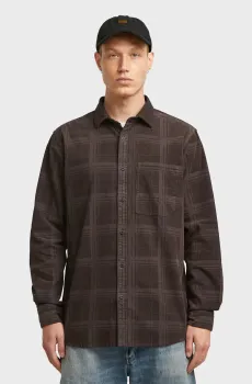 Мужская коричневая рубашка в клетку Regular Коричневый M G-Star RAW D28117,C436