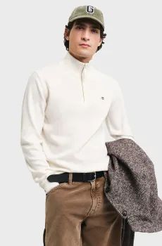 Мужская белая шерстяная кофта SUPERFINE LAMBSWOOL HALF ZIP Белый S Gant 87213