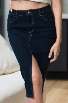 Джинсова спідниця міді - steel blue