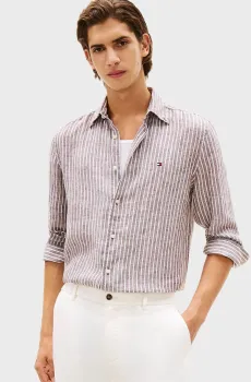 Мужская бежевая льняная рубашка в полоску BENGAL Бежевый M Tommy Hilfiger MW0MW42400