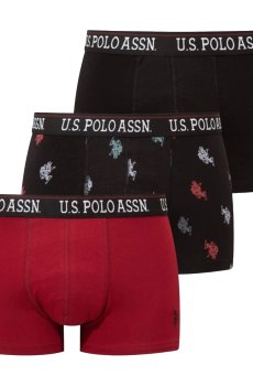 Трусы-боксеры мужские U.S. Polo Assn. 80528, Black/Burgundy/Printed, размер XXL, 3 шт