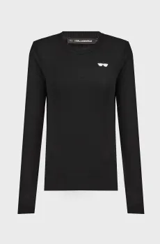Женский черный шерстяной джемпер EMBROIDERY SUNGLASSES CREWNECK Черный XL Karl Lagerfeld 246W2011