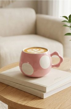 Керамічне горня з ручкою - пастельний рожевий