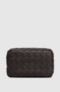 Коричневый кожаный клатч Intrecciato