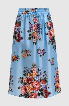 Голубая юбка из шелка в цветочный принт
