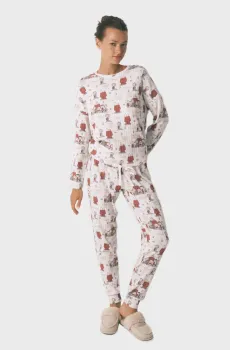 Женская белая пижама с узором (лонгслив, брюки) Белый L womensecret 3132133