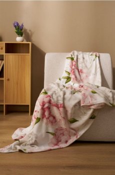 Плед з квітковим візерунком - білий