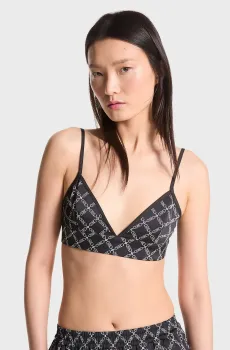 Женский черный топ с узором EMPIRE LOGO TOP TRUE CROP Черный 42 Michael Kors MS440G0E74