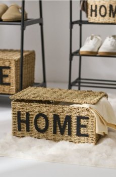 Плетений кошик для зберігання з написом Home - бежевий
