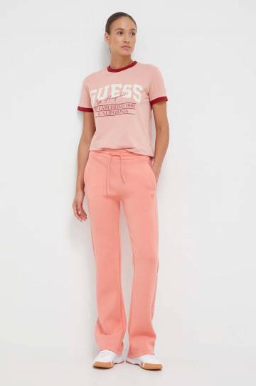 Спортивные штаны Guess цвет розовый с принтом Спортивные штаны Guess цвет розовый с принтом