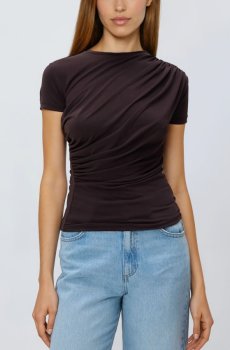 Reserved - Футболка з декоративною складкою - темно коричневий - 354KL-89X