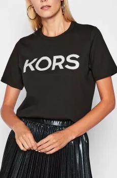 Женская черная футболка KORS STUD SMRCAMP TEE Черный M Michael Kors MB95MP197J