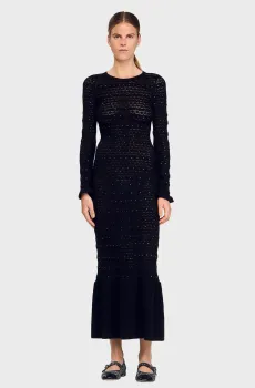 Женское черное шерстяное платье Черный 34 Sandro SFPRO04505_Black