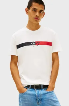 Мужская белая футболка SIGNATURE STRIPE Белый XL Tommy Jeans DM0DM22539
