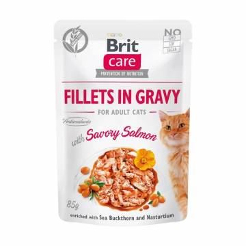 Влажный корм для взрослых кошек Brit Care Fillets In Gravy For Adult Cat Savory Salmon с филе лосося в соусе, 85 г Влажный корм для взрослых кошек Brit Care Fillets In Gravy For Adult Cat Savory Salmon с филе лосося в соусе, 85 г