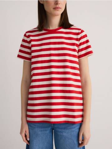 Reserved - Бавовняна футболка у смужку - червоний - 859EH-33X
