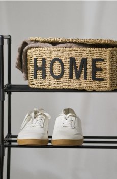 Плетений кошик для зберігання з написом Home - бежевий