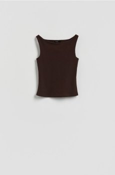 Reserved - Топ із трикотажу в рубчик - темно коричневий - 343HT-89X