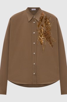 Коричневая рубашка с пайетками