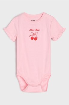 Бавовняне боді з принтом - пастельний рожевий