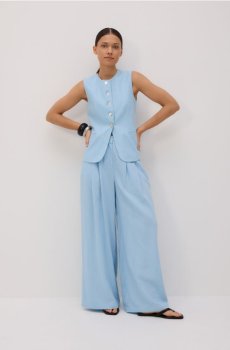 Reserved - Приталений жилет із льоном - блідо-блакитний - 0980P-05X