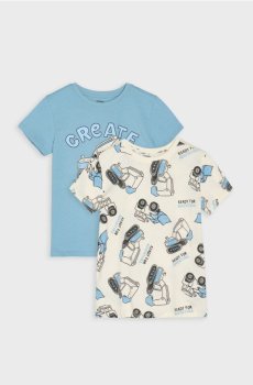 Бавовняні футболки з принтом екскаваторів 2 pack - синій