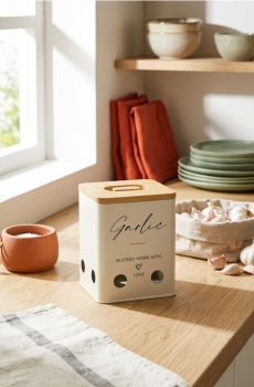 Металева ємність для їжі з бамбуковою кришкою - білий