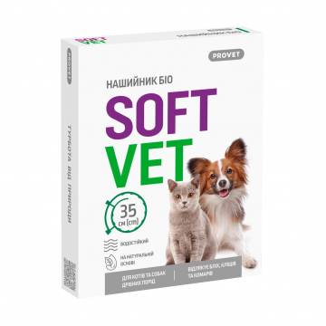 Ошейник био для кошек и собак мелких пород ProVET Soft Vet Отпугивает блох, клещей и комаров, 35 см (PR244115) Ошейник био для кошек и собак мелких пород ProVET Soft Vet Отпугивает блох, клещей и комаров, 35 см (PR244115)