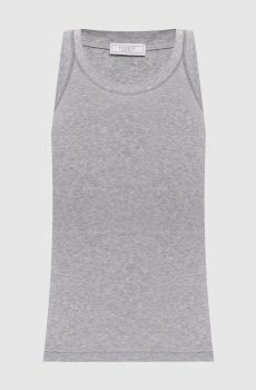 Серый меланжевый топ в рубчик с цепочкой