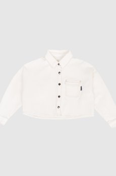 Детская джинсовая куртка цвета айвори с принтом логотипа