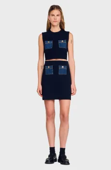 Женская темно-синяя юбка Синий 38 Sandro SFPJU01500_Navy Blue