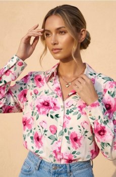 Сорочка з квітковим принтом - різнобарвний