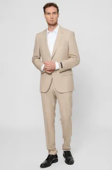 Мужской бежевый шерстяной костюм (пиджак, брюки) Бежевый 56 BOSS 50549196;288