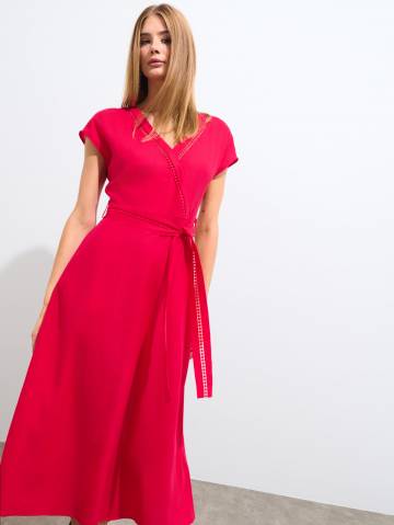 Mohito - Сукня міді з льоном - фуксія - 34
