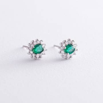 Золотые серьги - пусеты (изумруд, бриллиант) с320 Золотые серьги - пусеты (изумруд, бриллиант) с320