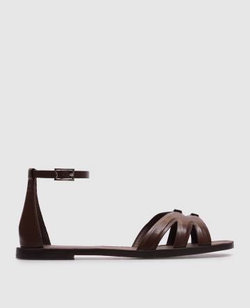 Коричневые кожаные сандалии DOUBLE FLAT Коричневые кожаные сандалии DOUBLE FLAT