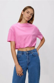 Reserved - Коротка футболка зі зборками - рожевий - 273HT-30X