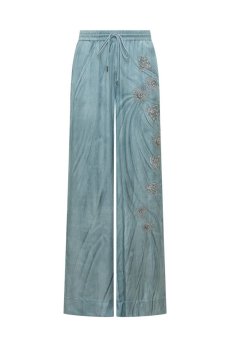 Blue Embroidered Relaxed Drawstring Pants
