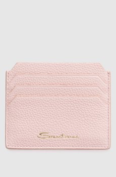Розовый кожаный картхолдер с принтом логотипа
