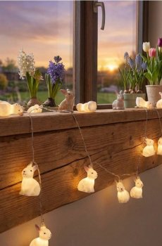 Великодня LED-гірлянда на батарейках у формі зайчиків - білий