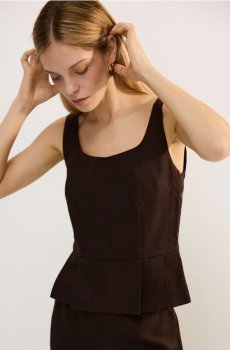 Reserved - Топ із льоном - темно коричневий - 861IR-89X