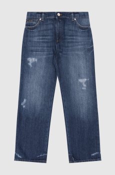 Детские синие джинсы с эффектом потертости и прорехами
